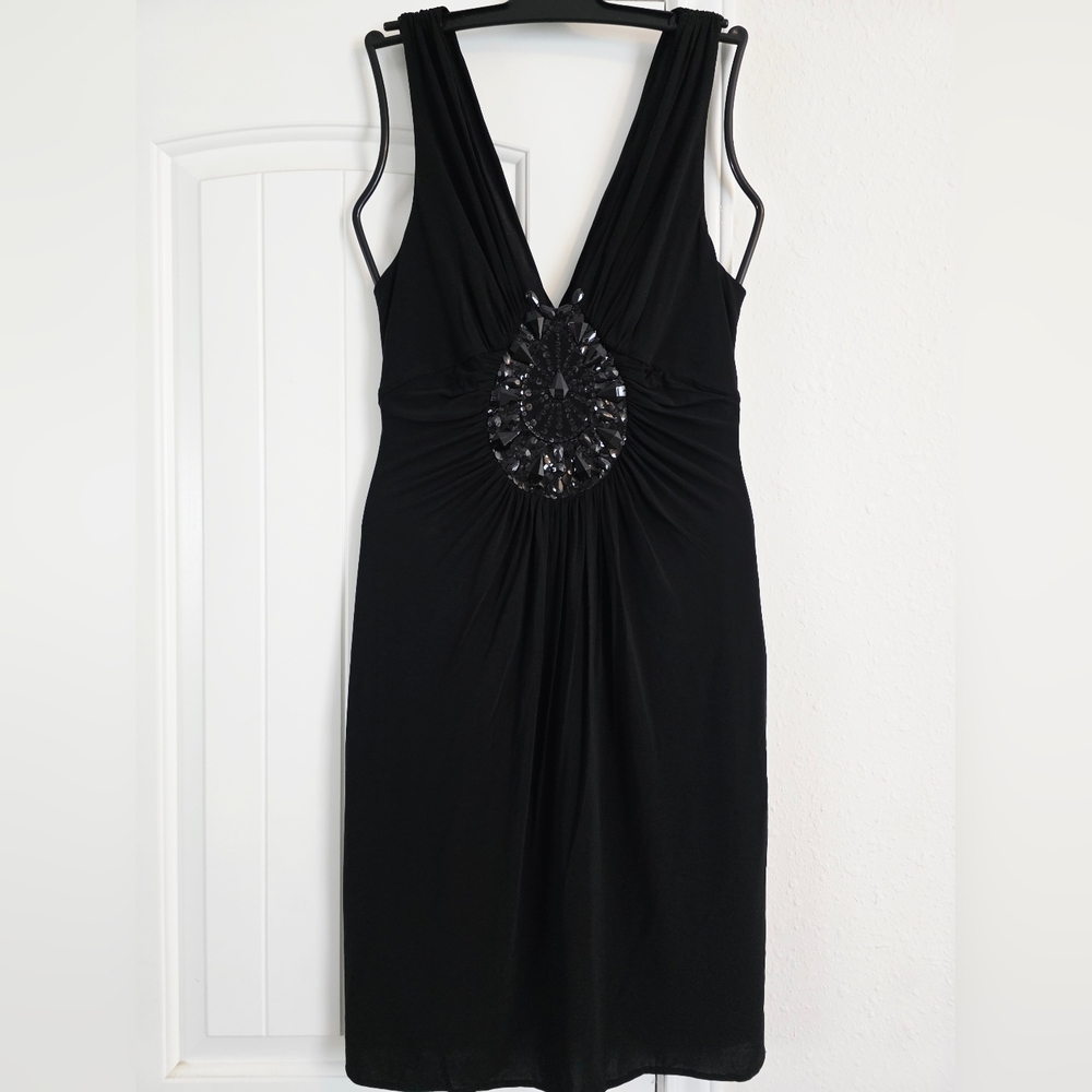 BCBGMaxAzria Black Sleeveless Beads & Sequins Dress Size M